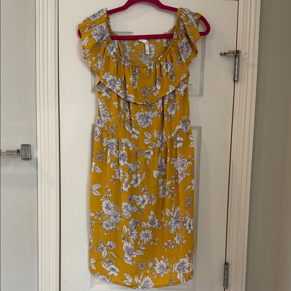 Yellow Floral Off-The-Shoulder Mini Dress